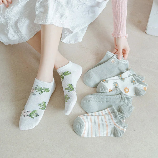 Green Summer Socks - 5 Pairs